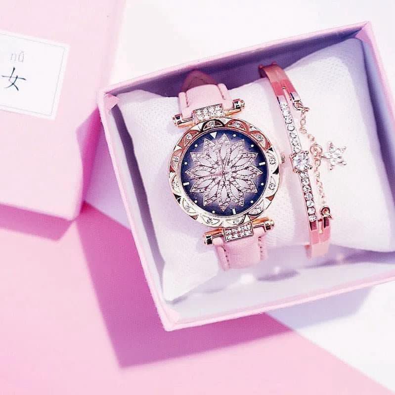 Pink woman watch set
